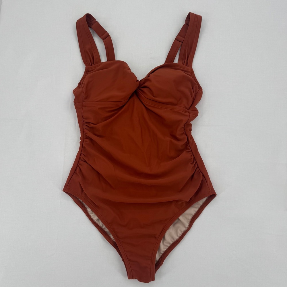 Kona Sol Womens Twist Front Shirred Full Coverage One Piece Swimsuit Size Medium